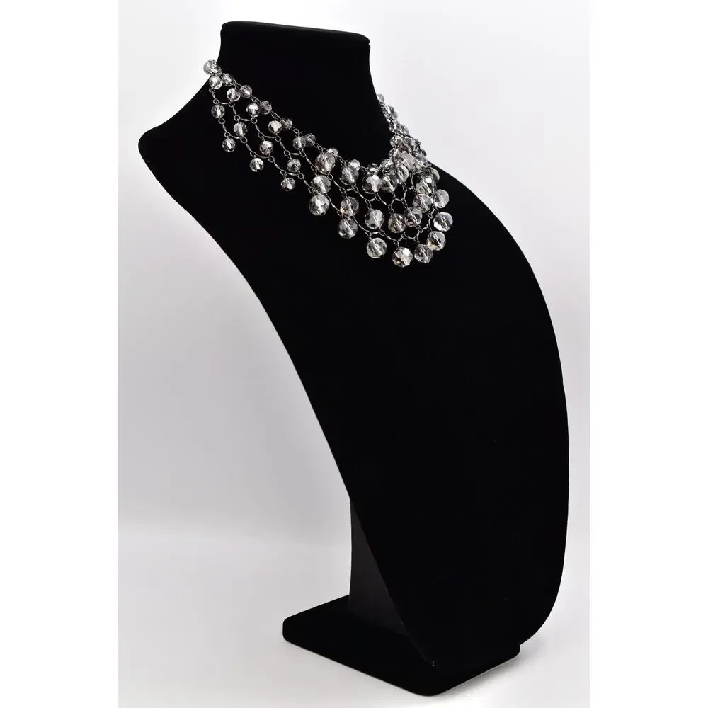 Banana Republic Vintage Glass Crystal Collar Bib Necklace Gray Statement BinBL